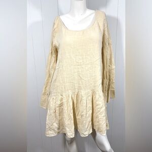 Free People Kyleigh Mini Boho Lined Dress Tunic Yellow Long Bell Sleeve